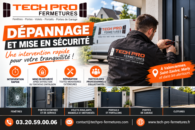 Dépannage et mise en sécurité à Valenciennes, Saint-Saulve et Marly : Tech Pro Fermetures Pose intervient rapidement !